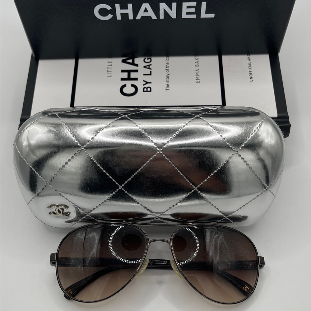 CHANEL Dark Brown Aviator Sunglasses- Slight Scratching